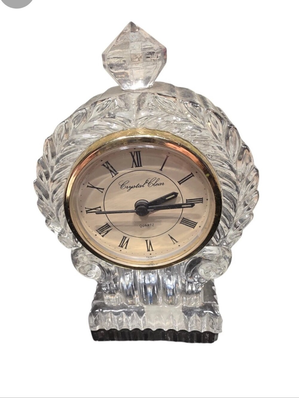 Vintage Crystal Clear Studios 24% Lead Crystal Miniature Quartz Mantle Clock